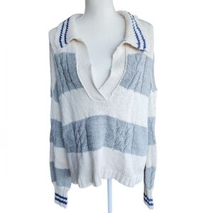 Free People Pembrook Sweater in Ivory Combo Cable Knit‎ Ivy League Preppy Medium